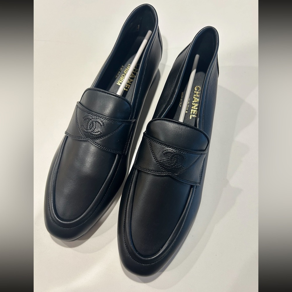 Chanel Black Leather Loafers